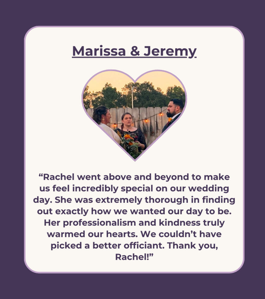Review from couple and a photo from their ceremony